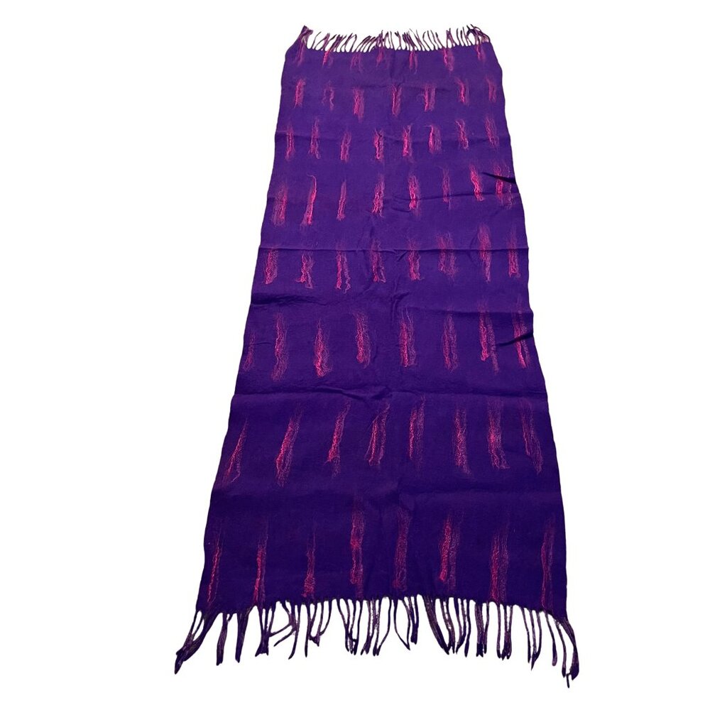 NEW Kyrgyz Felted Wool Scarf and Fingerless Gloves Set, Purple with Pink Accents